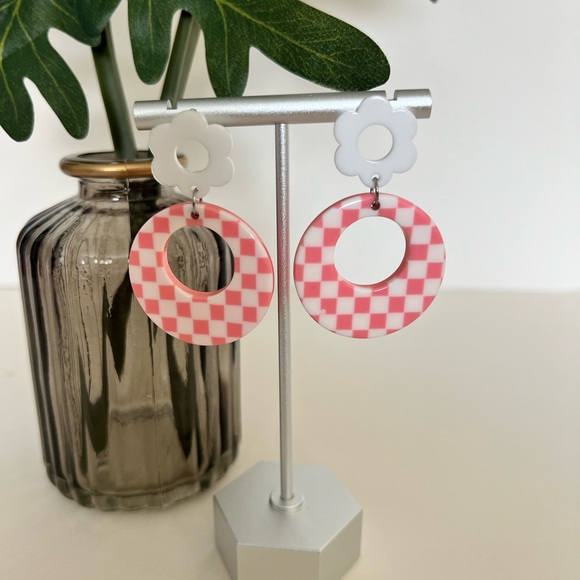 1970's Inspired Pattern Dangle Earrings - Colorful Retro Drop Earrings - Picture 7 of 14